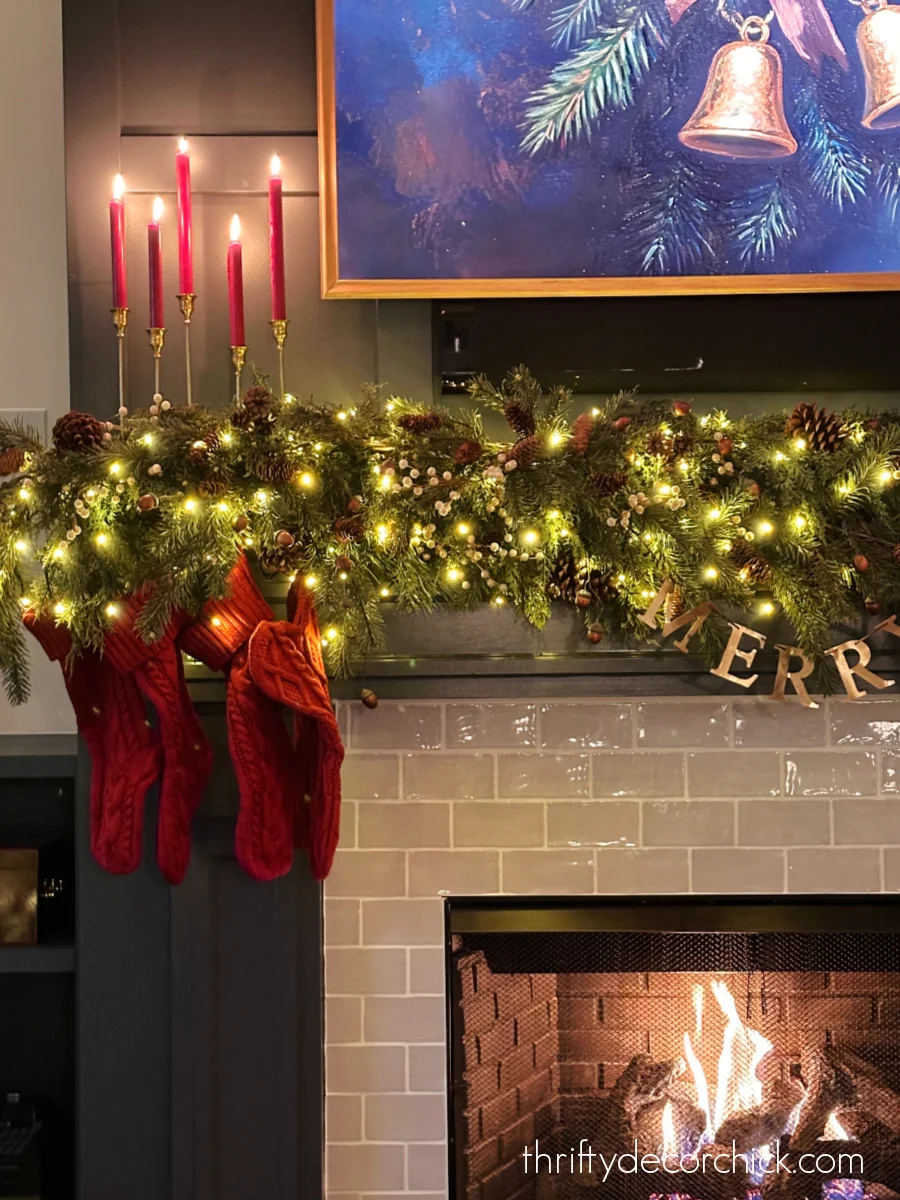 lush cedar Christmas mantel
